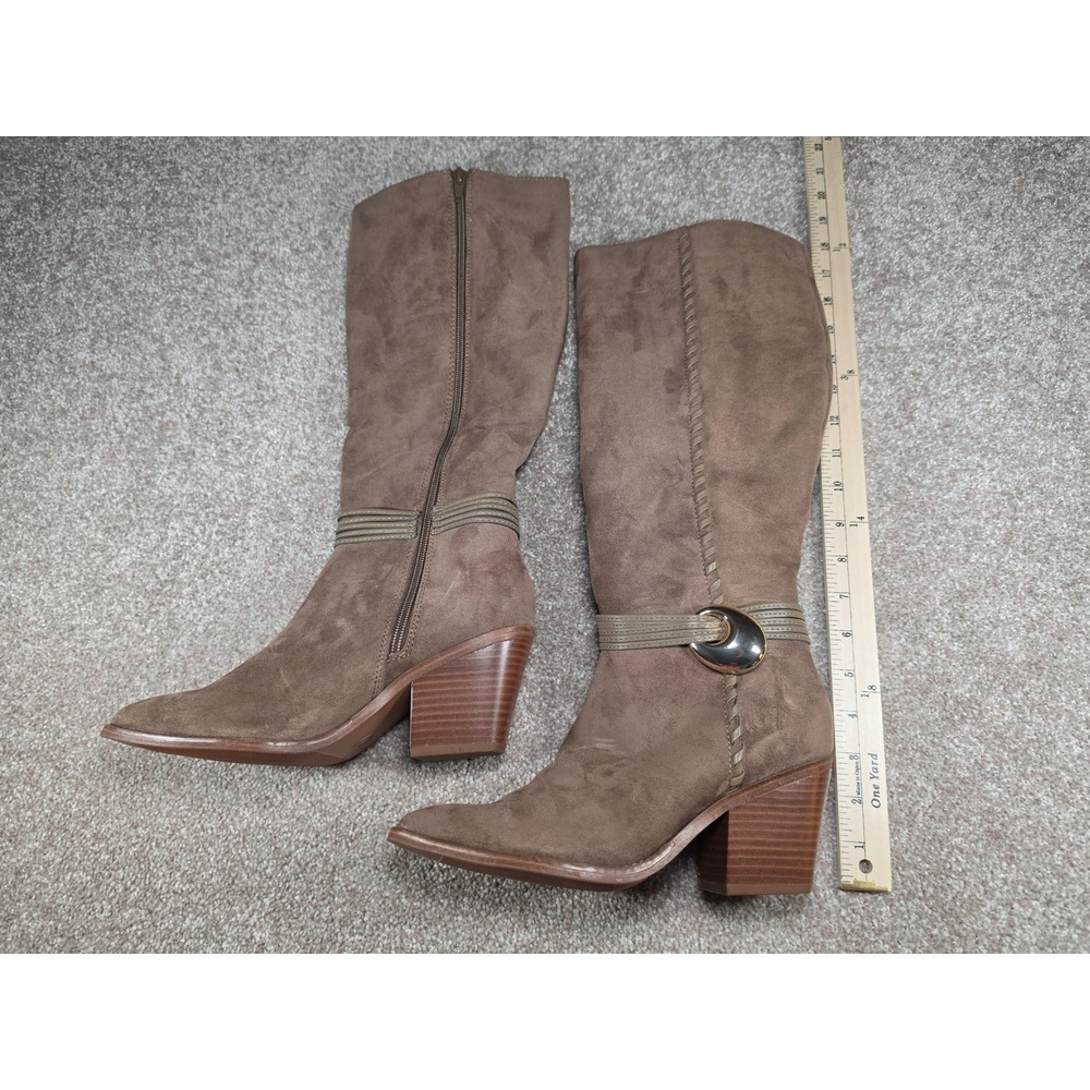 Universal Thread Taupe Faux Suede Tall Boots Pointed Toe Block Heel Size 7